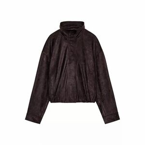 Zara Dark Brown Faux Suede Bomber Jacket